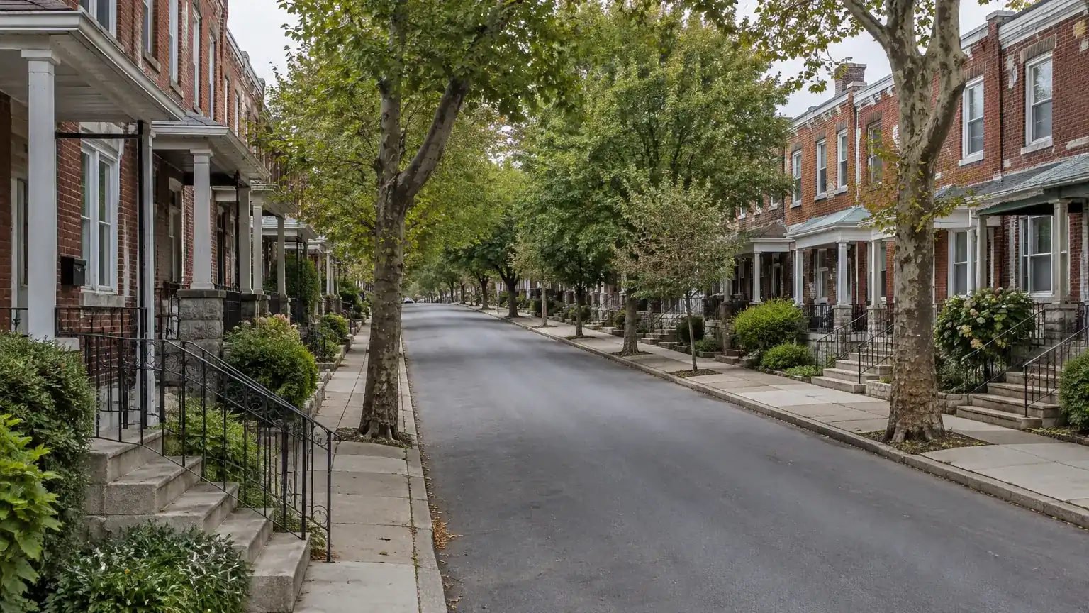 Typical neighborhood street in the Philadelphia area